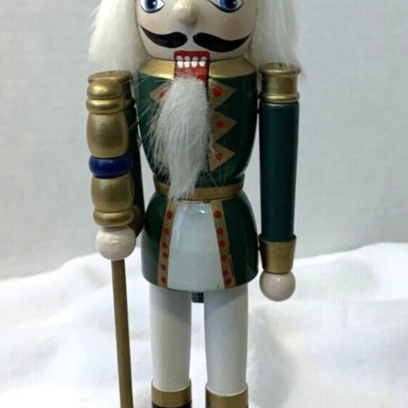 Christmas Green King w/Gold Crown Nutcracker Wooden 9.5" Tall Moving Mouth - Picture 5 of 5